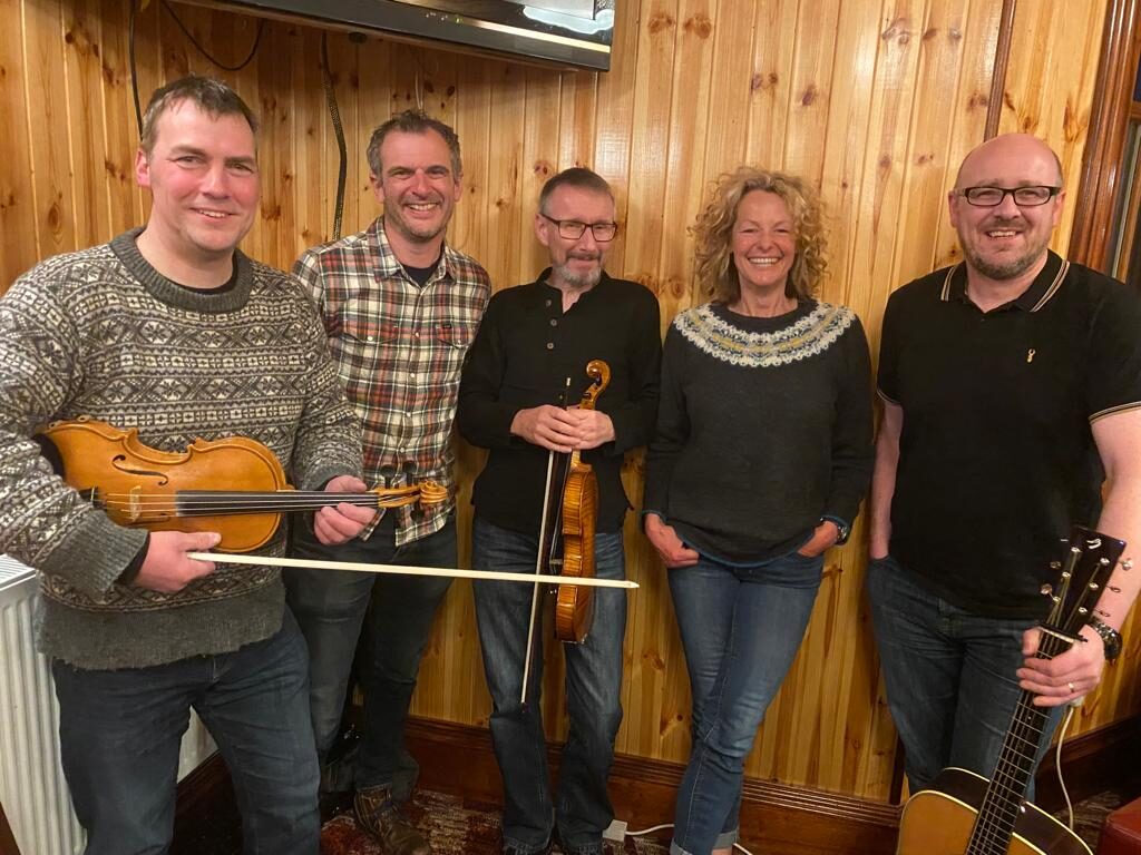 Kate Humble with musicians on Shetland Nature Holidays